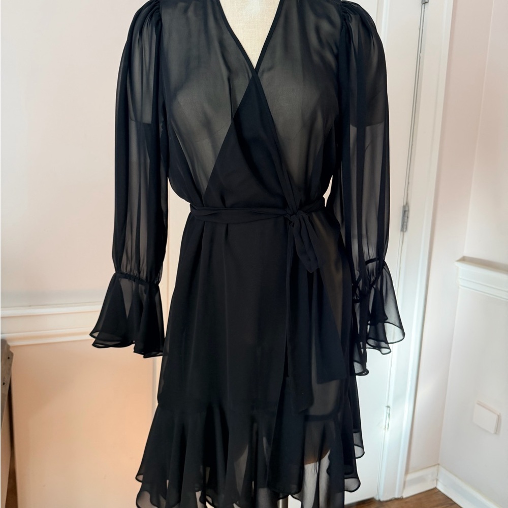 Betsy Johnson Black Sheer Wrap Robe